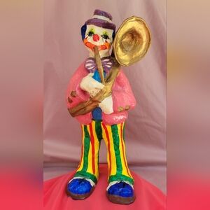 Handmade Mexican Paper Mache Clown Figurine 13'' Colorful Vintage Style – S